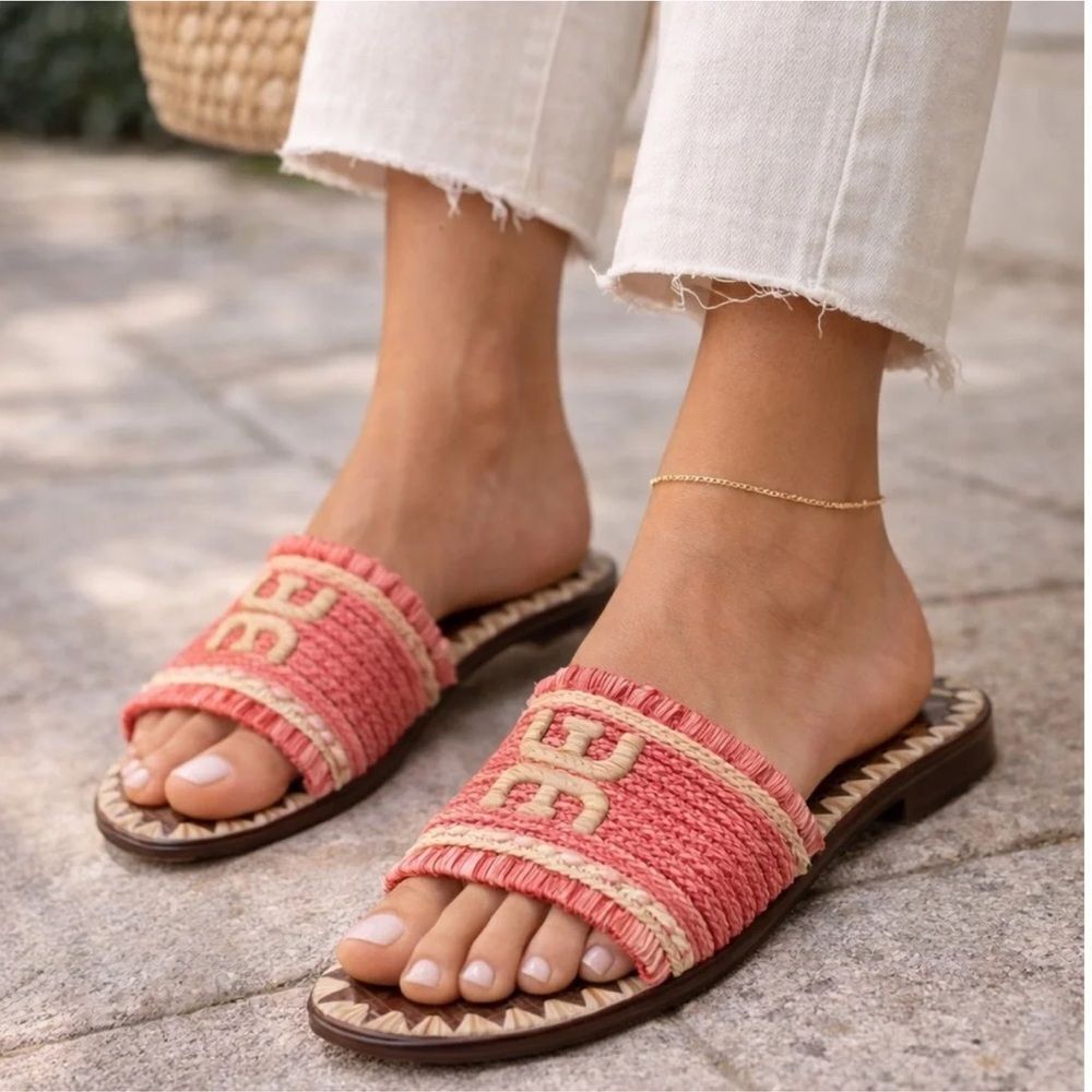 Sam Edelman Orange Georgia Slide Sandals with Fringe